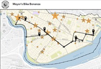 Map showing the Mayor's Bike Bonanza route and stops
