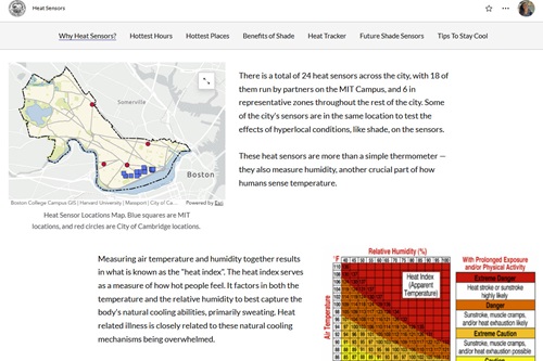 Screenshot of the Heat Sensor Story Map showing a small map of locations