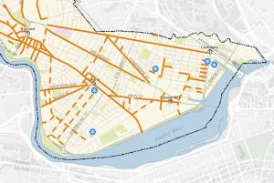 Interactive map showing Snow Emergency tow routes and off street parking
