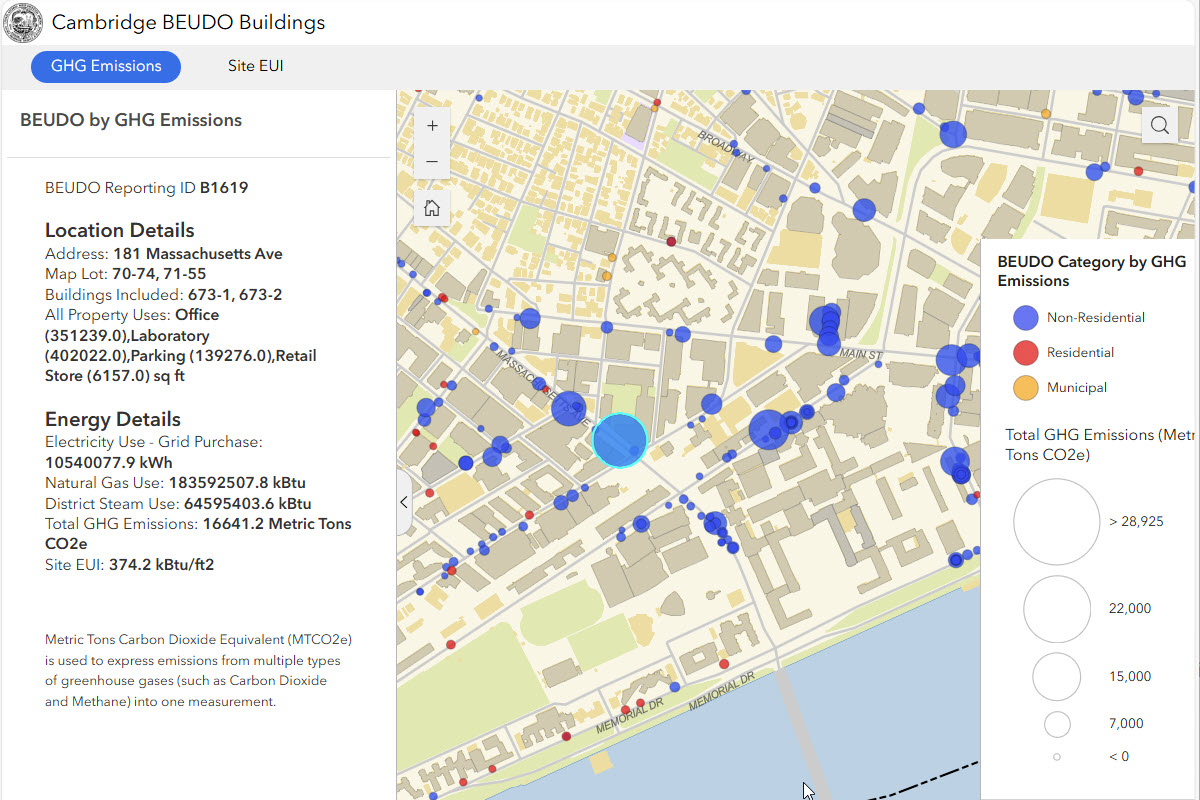 Screenshot of map showing building energy usage
