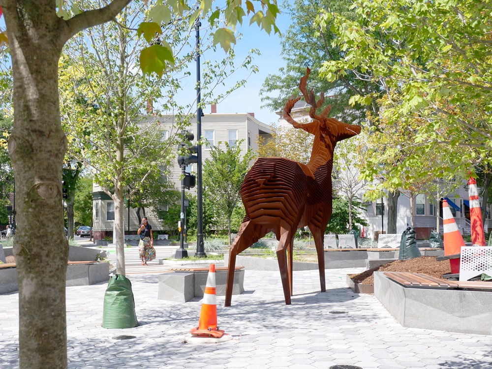Giant Deer in Inman Square from behind