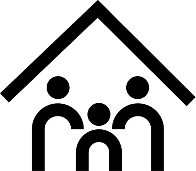 Icon of three people under a triangular roof.