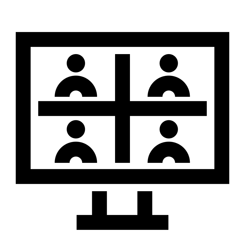 Icon of a computer monitor with a grid of four people's profile images.
