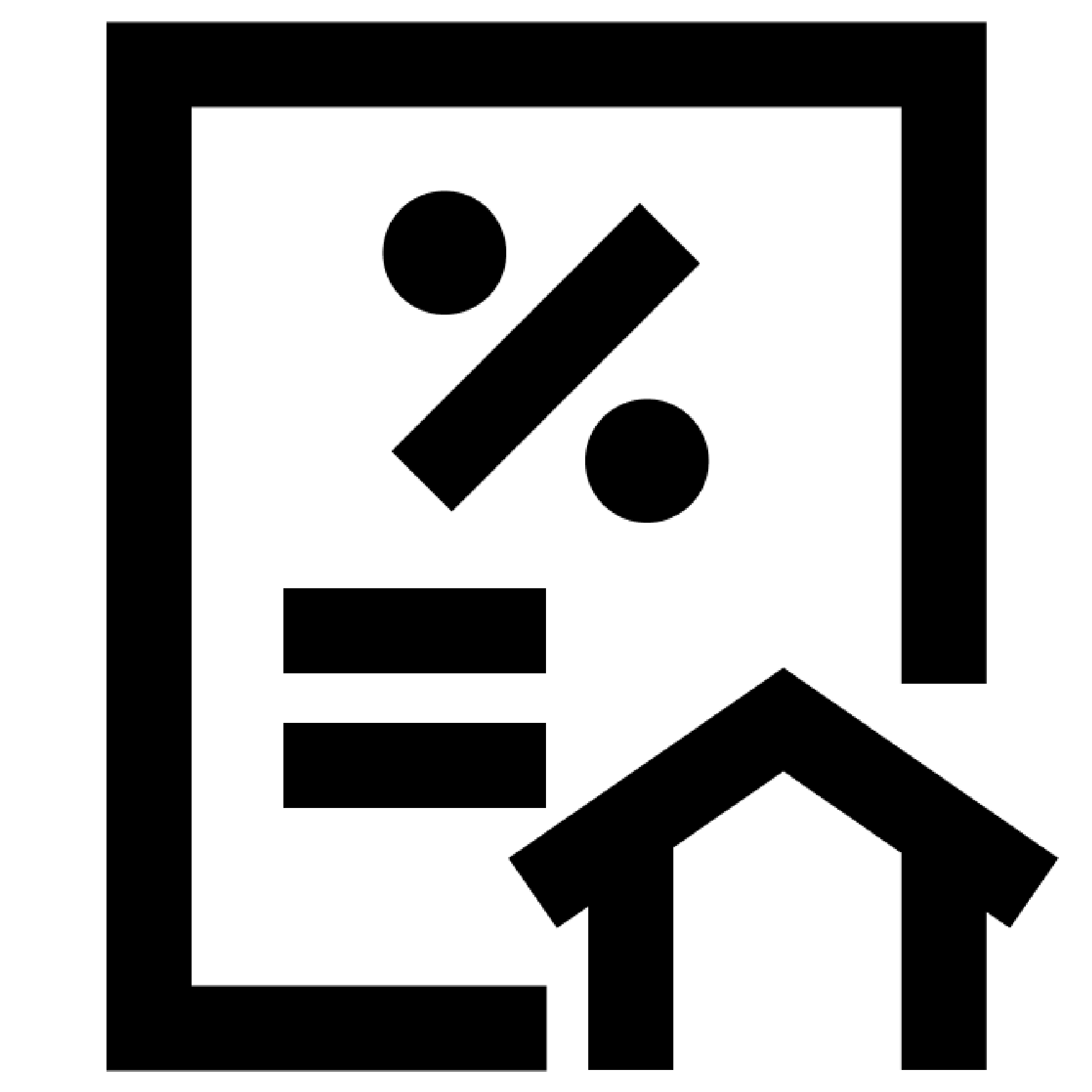 Icon of a sheet of paper with a percentage sign, equal sign, and house graphic.
