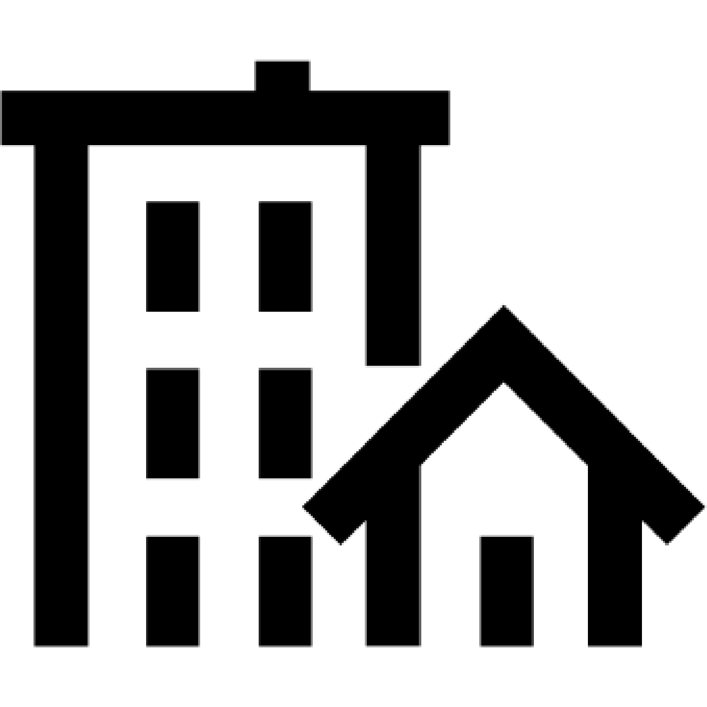 Icon of a multi-story building and single-family home.