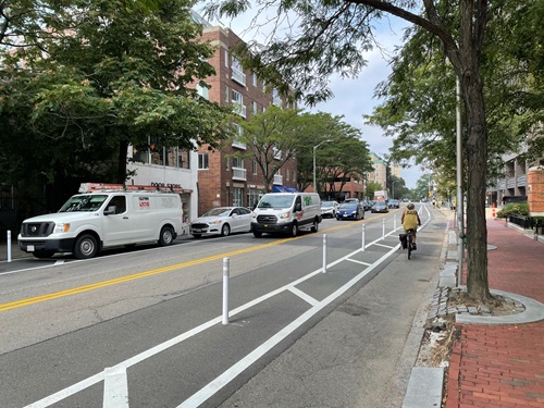 Separated bike lanes near 929 Mass Ave