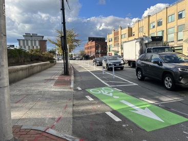 Separated  bike lane near Porter Square