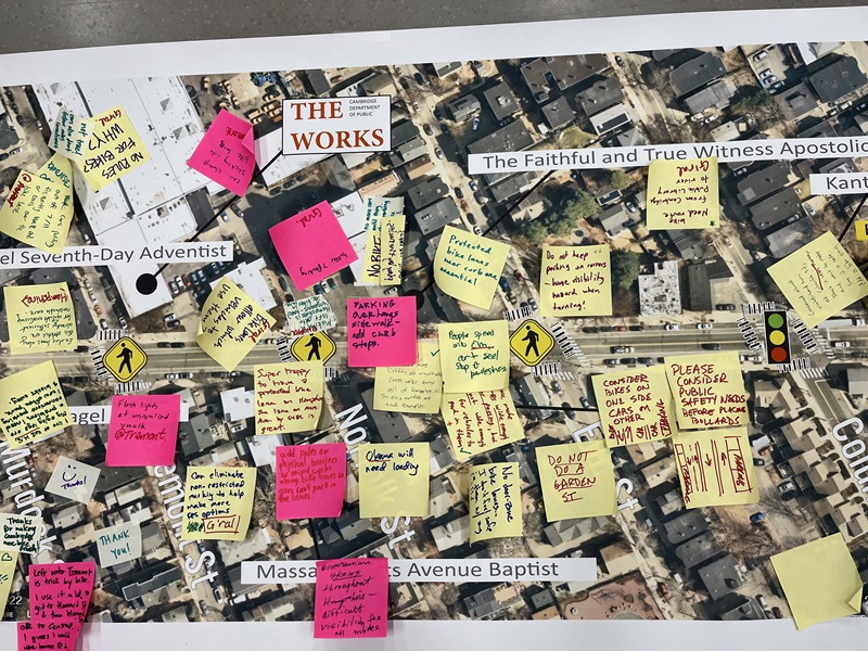 Sticky notes on a map of Hampshire Street