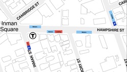 On Hampshire Street Between Cambridge Street and Amory Street, there will be meters and a loading zone. Between Amory and Prospect, there will bemeteres.