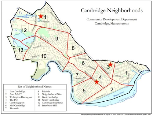 Cambridge map with site locations