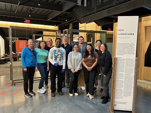 Students from Community Design Studio at Lesley University and Freedom By Design at Wentworth Institute of Technology after installing New Landscapes Exhibit