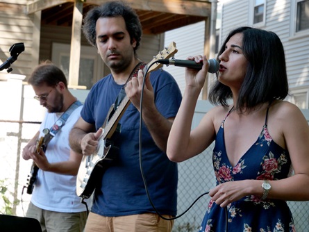 Satareh Ensemble performs off Pearl Street during the 2026 Cambridge Porchfest.