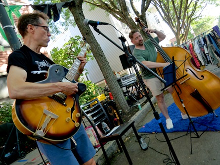 Blue Monk performs on Brookline Street during the 2026 Cambridge Porchfest.