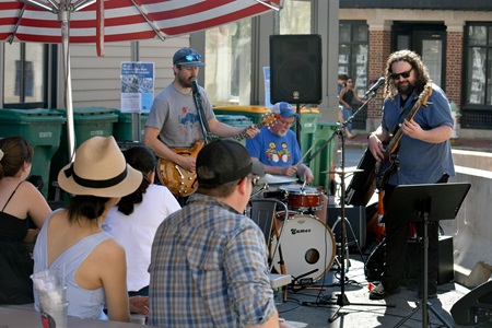 Good Lord the Liftin' performs at the Sea Hag restaurant and bar during the 2026 Cambridge Porchfest.