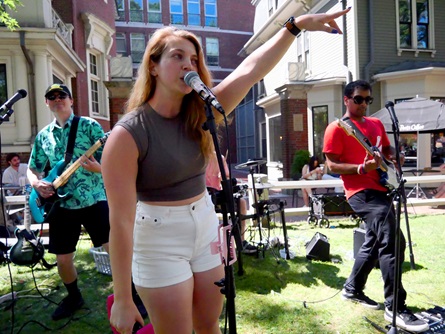 Panic! At The T Stop perform at Winthrop Park outside Grendel's Den during the 2026 Cambridge Porchfest.