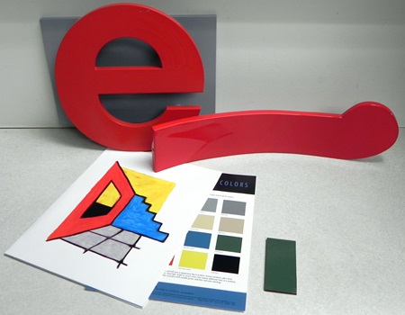Photograph of paint systems and color samples for outdoor public artwork.