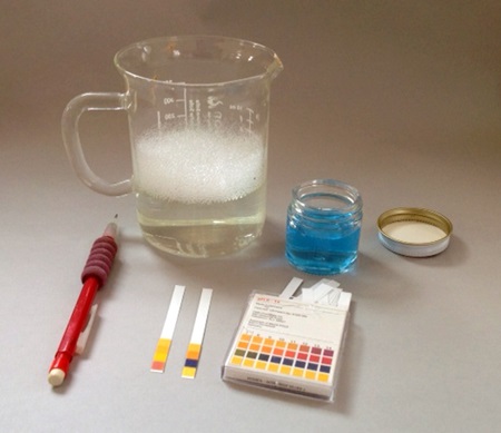 pH tests of solvents and cleaners.