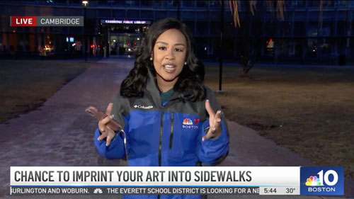 In March, NBC 10 Boston highlighted the annual call for submissions for the City’s Sidewalk Poetry Contest, which picks poems by Cambridge residents to be imprinted into the fresh concrete of new sidewalks around the city.