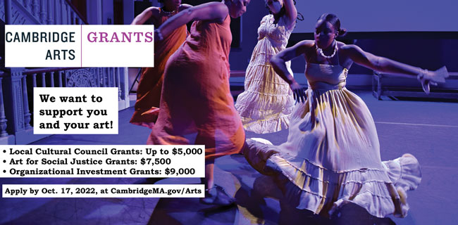 Cambridge Arts Grants information -- atop a photo of dancers.
