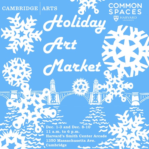 Holiday Art Market poster, with images of snowflakes and bridge.