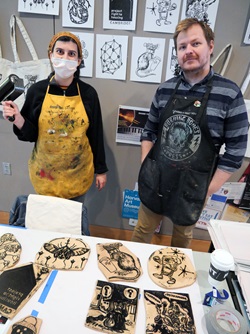 Madison Chacon (left) and Chris Wallace of Project Right to Housing at Cambridge Arts' 2022 Holiday Art Market.