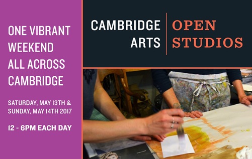 Open Studios Digital Postcard with 2017 Event dates and times, One Vibrant Weekend Across Cambridge Saturday May 13 Sunday May 14 12 - 6PM each day