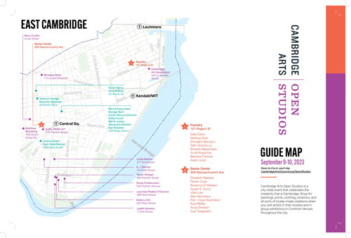 Cambridge Arts | Open Studios Guide Map for East Cambridge, Sept. 9 and 10, 2023.