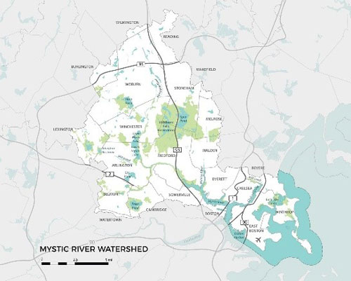 Mystic River watershed map