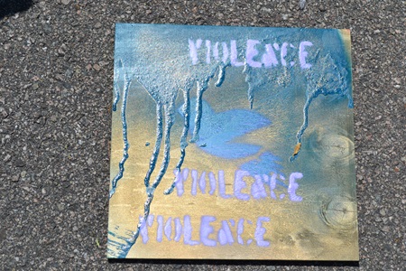 PAYC 2012 spray painted panel, stop violence