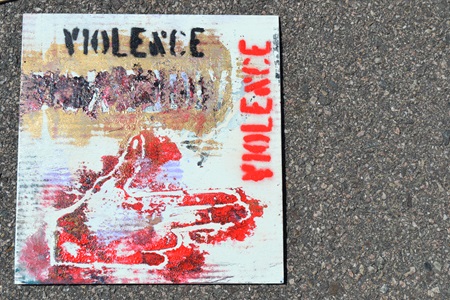 PAYC 2012 spray painted panel, Stop Violence
