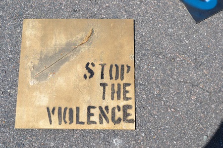 PAYC 2012 spray painted panel, Stop Violence