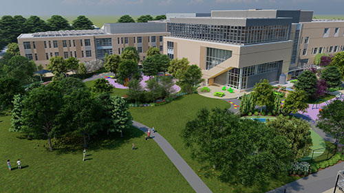 Rendering of plans for Cambridge’s Tobin Montessori and Vassal Lane Upper Schools complex.
