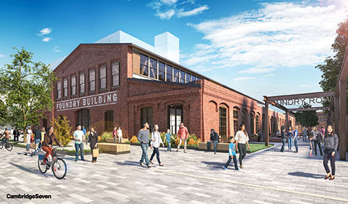 Architects' rendering of planned adaptive reuse of Cambridge's Foundry building.