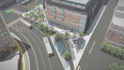 Overview rendering of future design of Carl Barron Plaza.