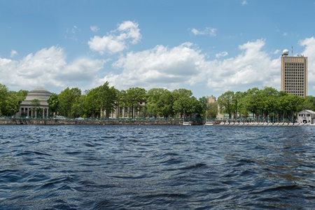 Massachusetts Institute of Technology along the Charles River, as seen in a detail of Richard Hackel's 500-foot-long 