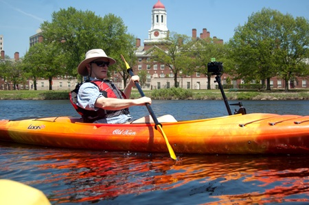 Richard Hackel kayaking on the Charles River