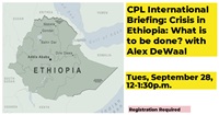 Event image for CPL International Briefing: Crisis in Ethiopia: What is to Be Done? with Professor Alex DeWaal (Virtual)