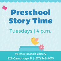 Event image for [Moved Indoors] Preschool Story Time (Valente)