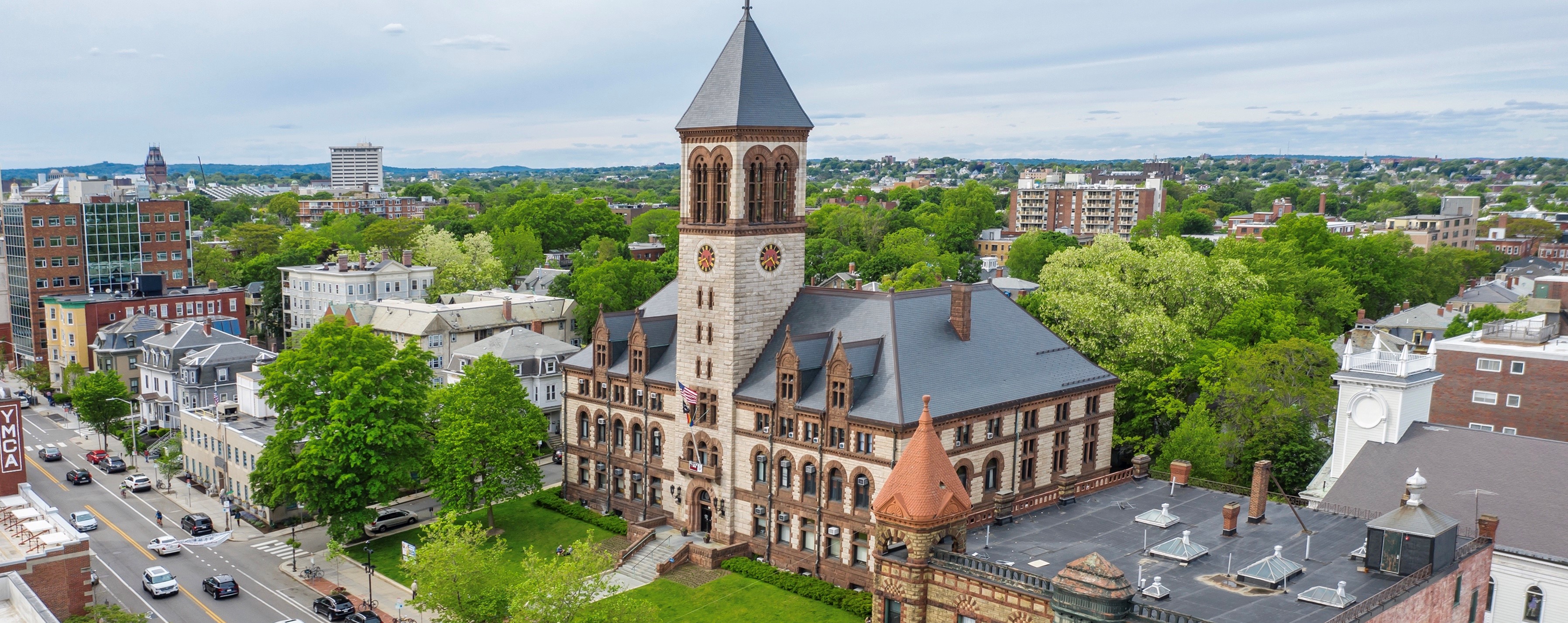 Aerial photo of City Hall by Kyle Klein