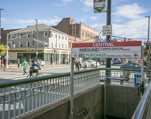 Image of Central Square Red Line, Cyclists and Pedestrians