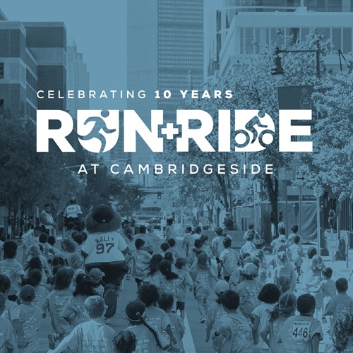 Image with text overlay that says "Celebrating 10 years - RunRide - at Cambridgeside"
