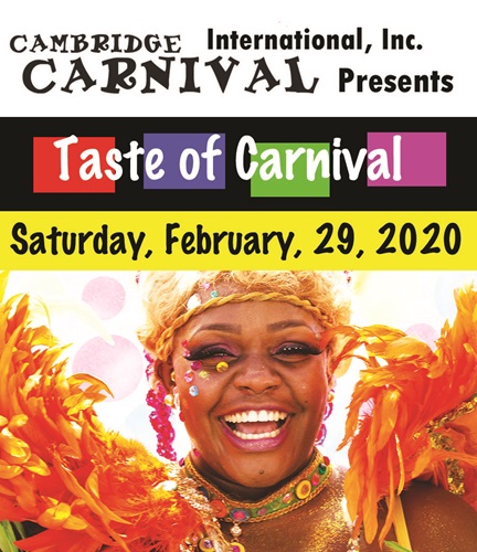 Taste of Carnival festival in Cambridge with date and photo of smiling woman