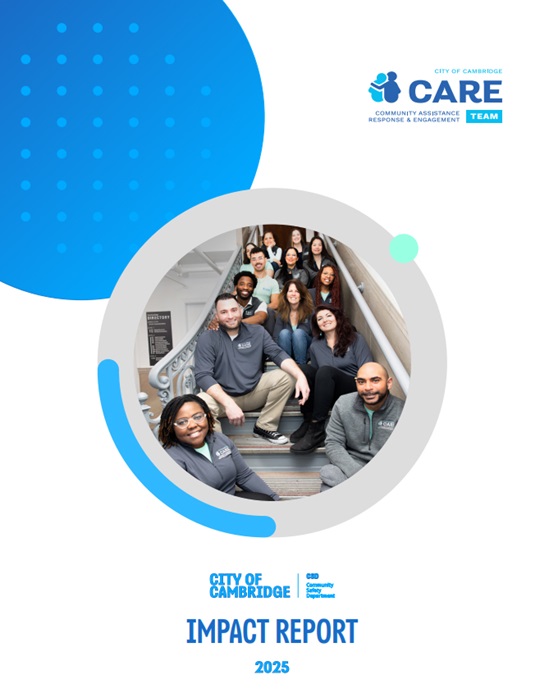 Cover of the 2025 Community Safety Department Impact Report that features members of the Community Safety Department on a staircase