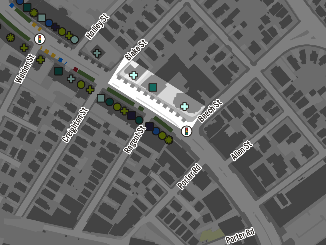 Map of curb and land uses.