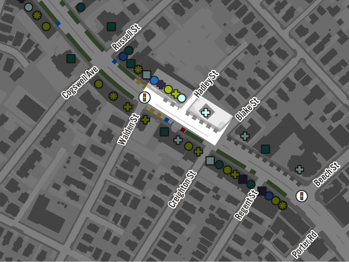 Map of curb and land uses.
