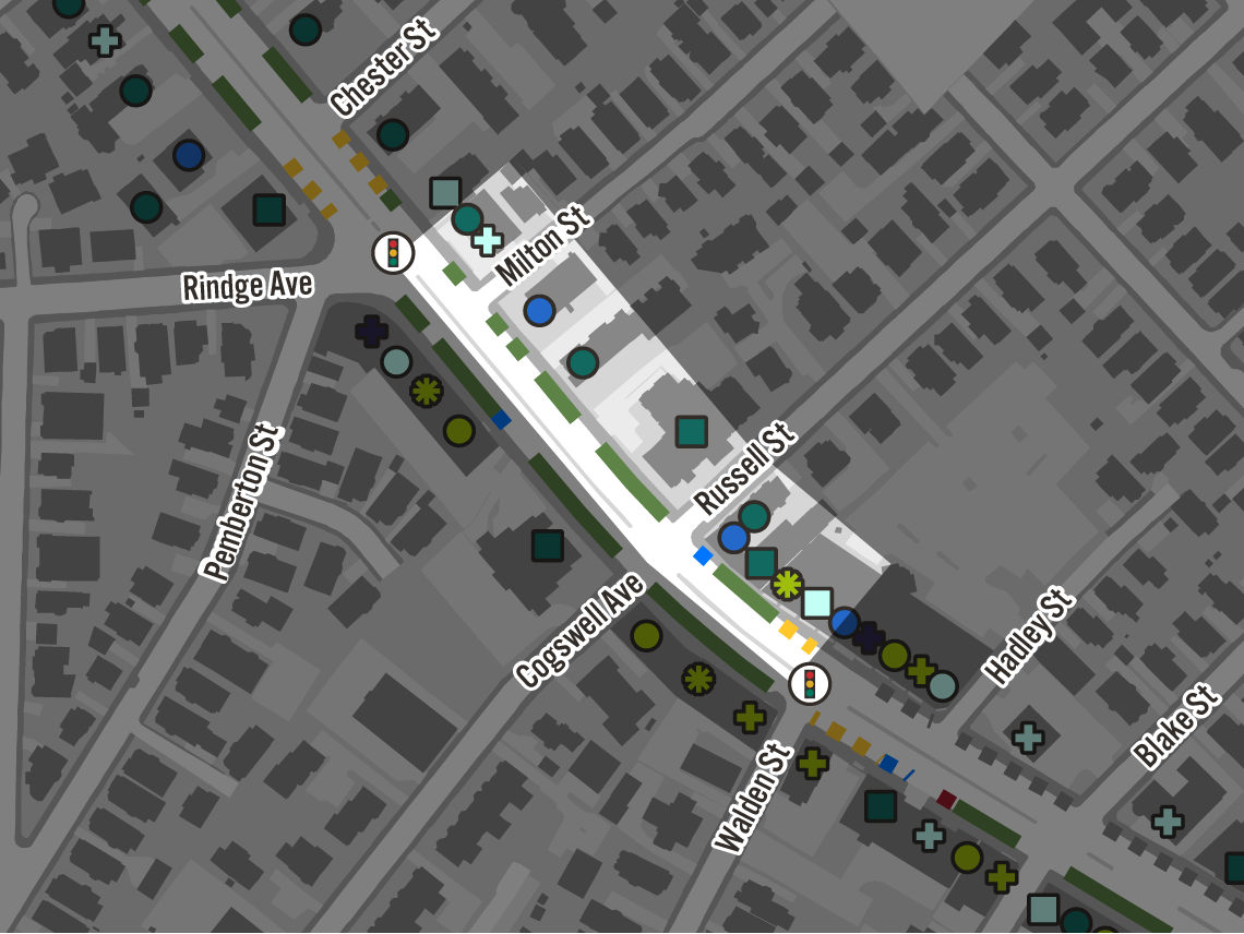 Map of curb and land uses.