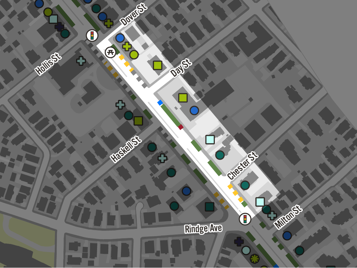 Map of curb and land uses.