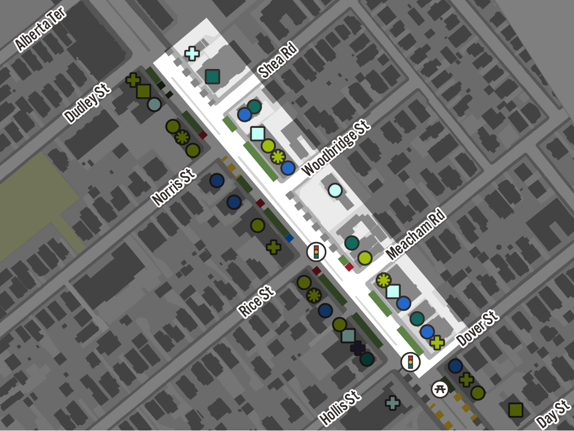 Map of curb and land uses.