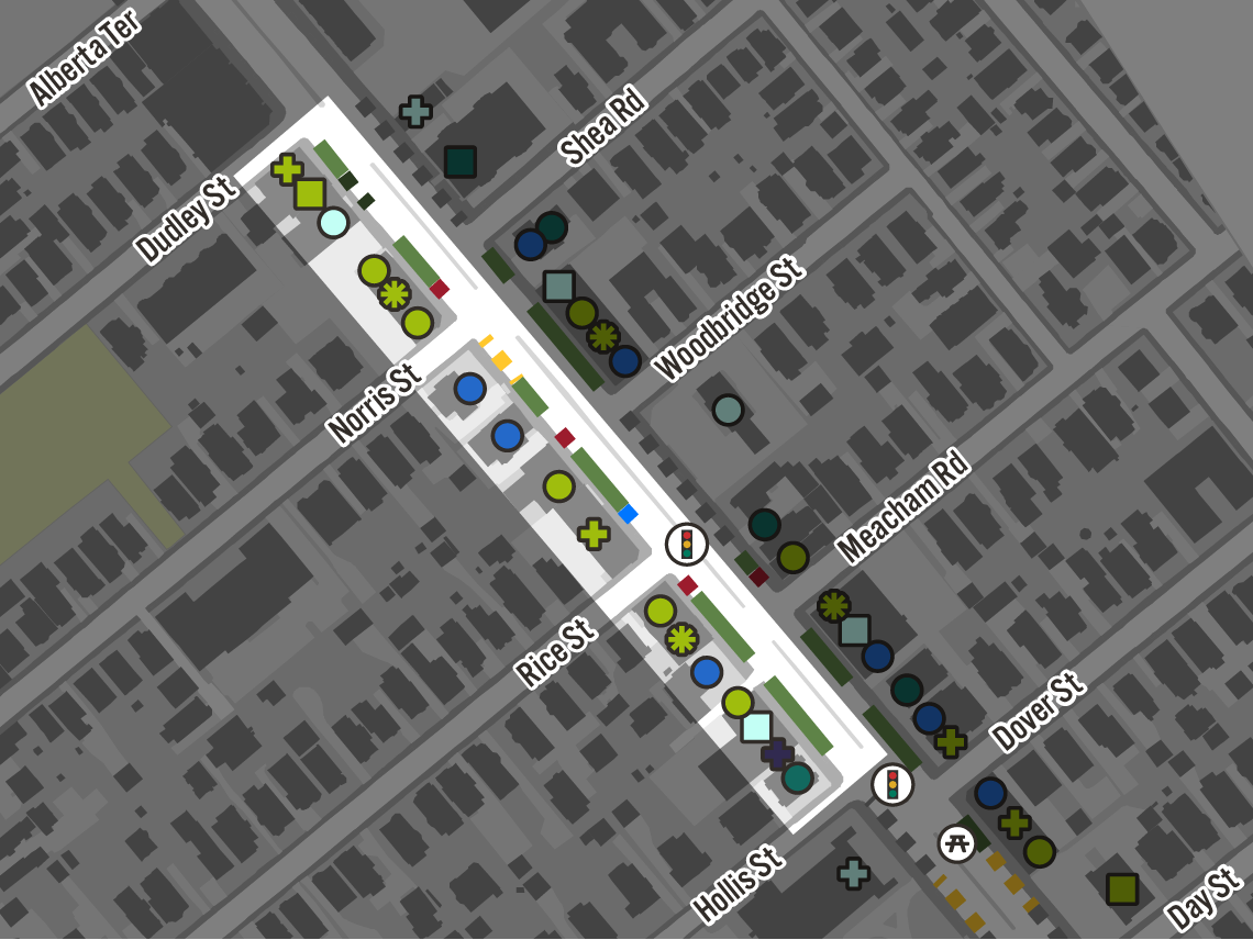 Map of curb and land uses.