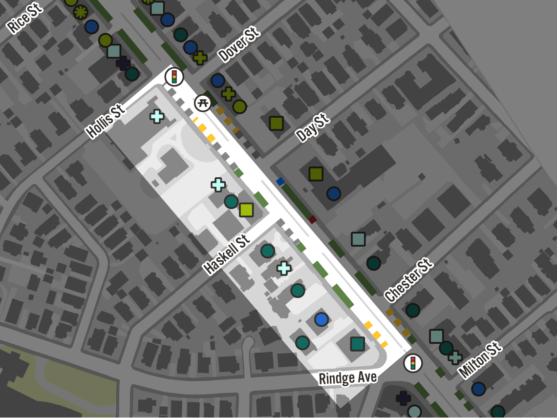 Map of curb and land uses.